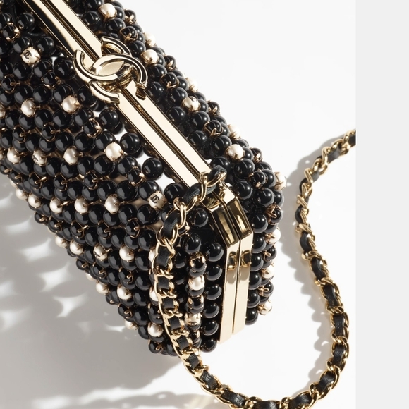 Chanel Gold, and Black CC Beaded Clutch/Shoulder Bag - Picture 2 of 3